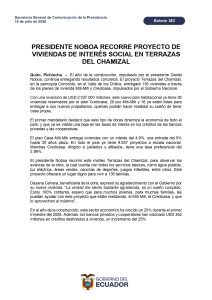 PRESIDENTE NOBOA RECORRE PROYECTO DE VIVIENDAS DE INTERÉS SOCIAL EN TERRAZAS DEL CHAMIZAL